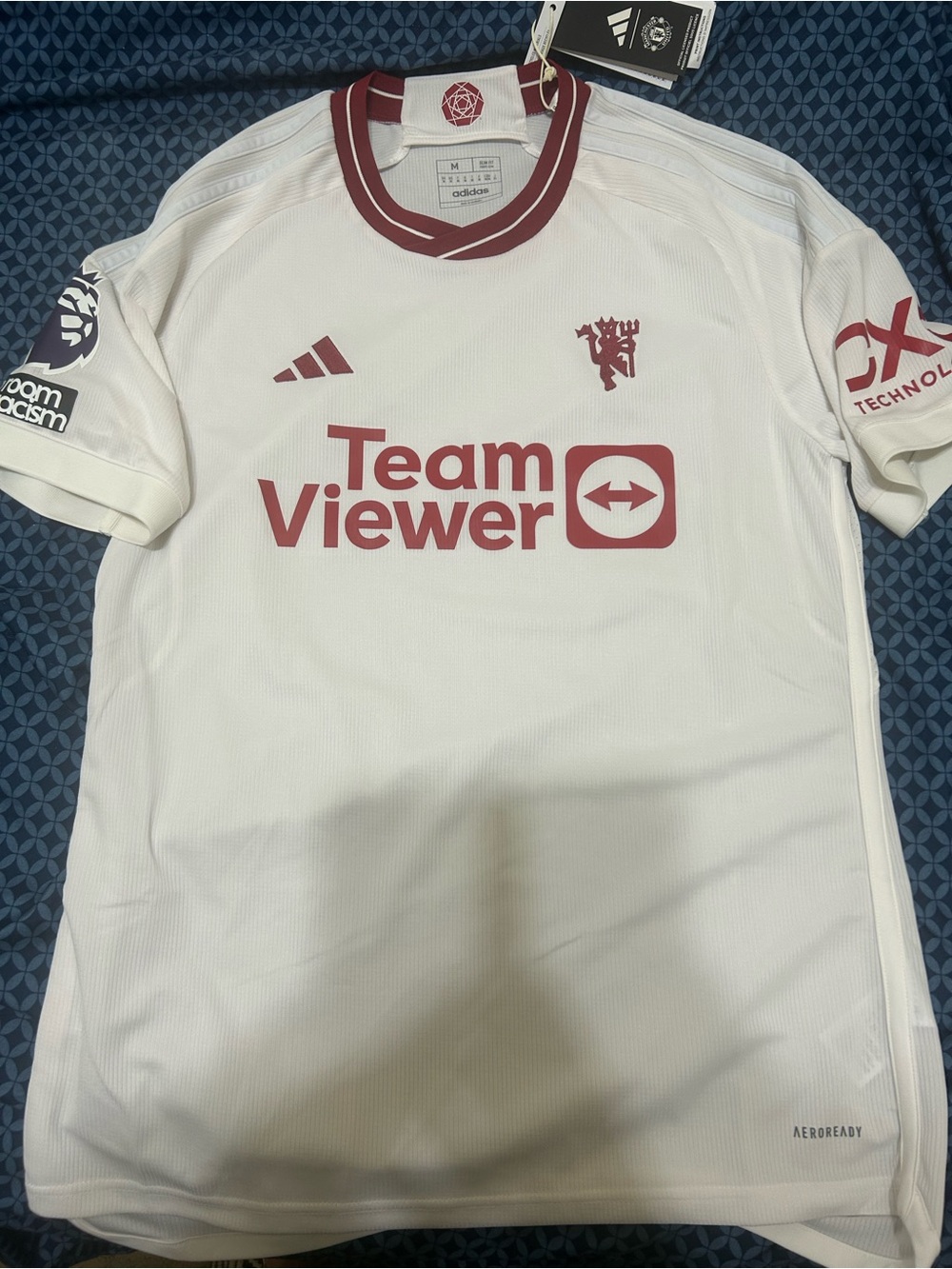 adidas White Football Jersey with Maroon TeamViewer Logo
